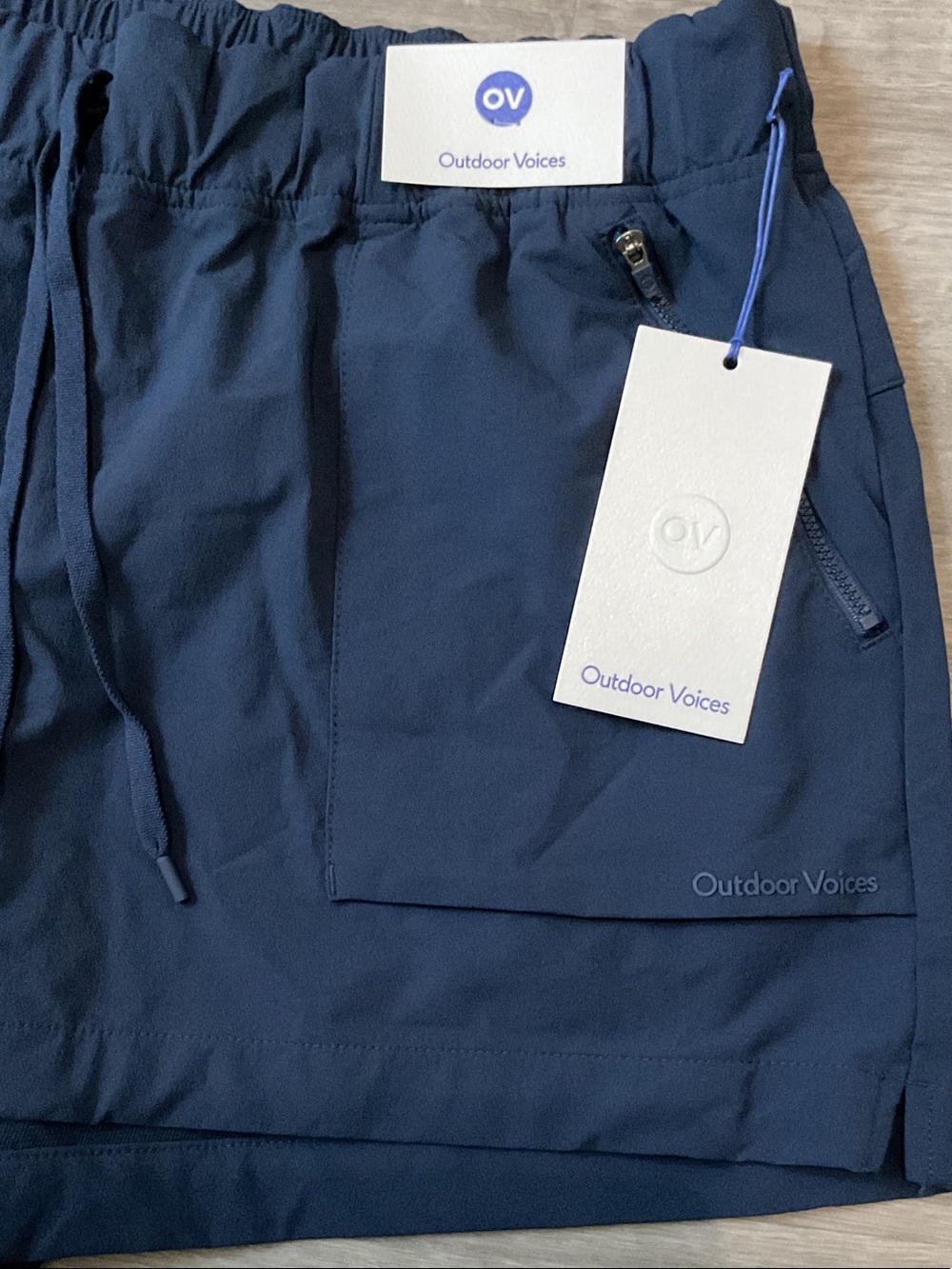 Outdoor Voices Navy Blue Athletic Shorts with Zip Pocket